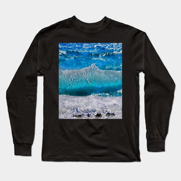 Big Crushing Ocean Waves Long Sleeve T-Shirt by evokearo